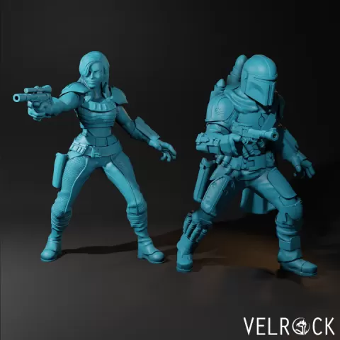 Din Djarin and Cara Dune - Star Wars The Mandalorian (PRESUPPORTED) by Velrock Art Miniatures