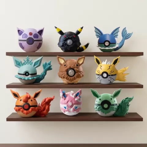 All 9 Eevee Evolutions PokeBall Bundle STL 3MF