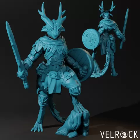 Female Dragonborn/HalfDragon Nature Cleric with Wooden Sword and Shield (PRESUPPORTED) by Velrock Art Miniatures