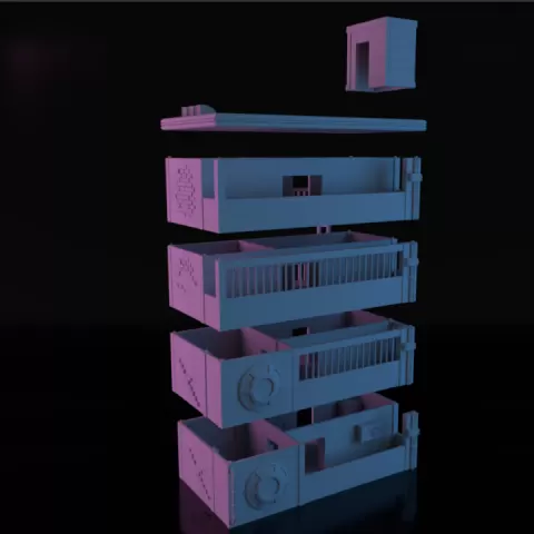 Apartment buildings with furnishings - cyberpunk legacy by The Miniature Underground