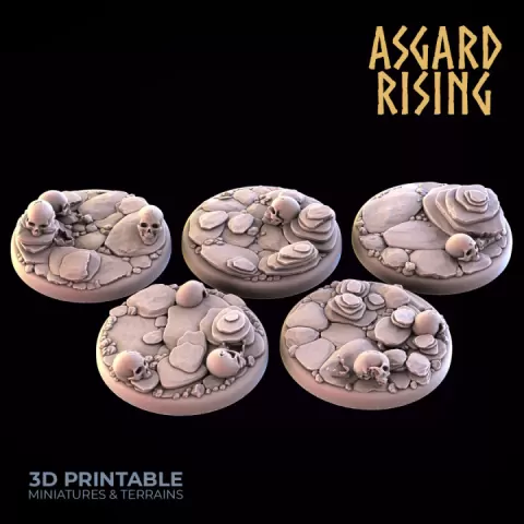 Burial Ground - 5x set of 25/28/30/32mm Round Bases /Pre-supported/ by Asgard Rising Miniatures