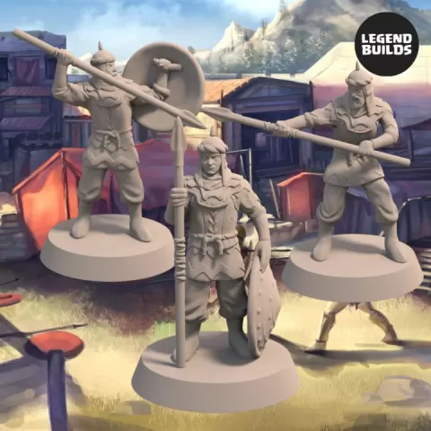 Empire of Jagrad Soldiers with Spears and Shields (3 unique miniatures) – 3D printable miniature – STL file by LegendBuilds