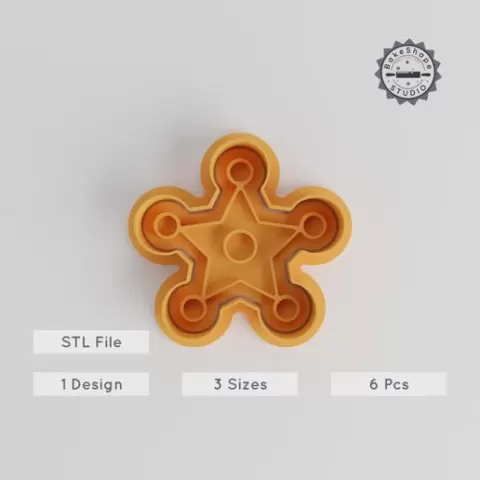Star Shape Cutter & Stamp, Cookie & Fondant Decoration, 3 Sizes, 6-Piece Set, Festive Ornament, Holiday Baking