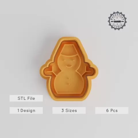 Snowman Shape Cutter & Stamp, Cookie & Fondant Decor, 6-Piece Set, Winter Party, Christmas Baking, S/M/L Sizes