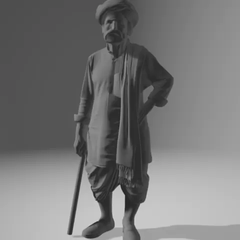 Indian Village Elder from Rajasthan | 1:18 Scale STL Figure with Turban, Stick & Dhoti