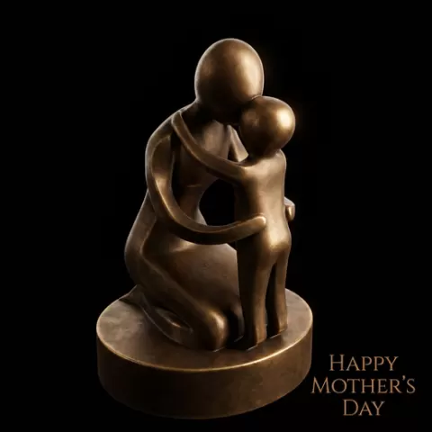 Mother’s Day Mother Hugging Child Sculpture – Minimalist Mom & Kid Embrace Figurine – Emotional Family Art – 3D Printable STL
