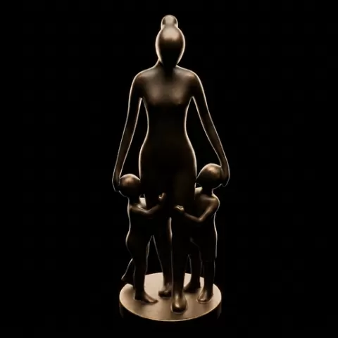 Mother’s Day Mother with Two Children Sculpture – Minimalist Family Figurine – Emotional Mom Art – 3D Printable STL