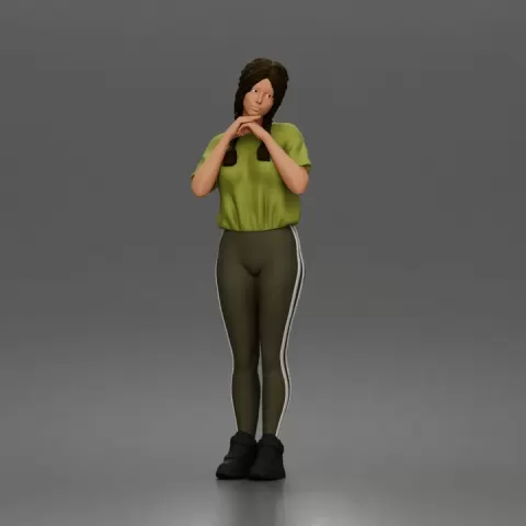 Shy casual woman standing pose in t shirt leggings sneakers by 3DGeschaft Miniatures Figures