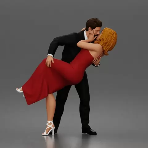 Man Dips Woman While Kissing Suit Long Dress Strappy Heels by 3DGeschaft Miniatures Figures