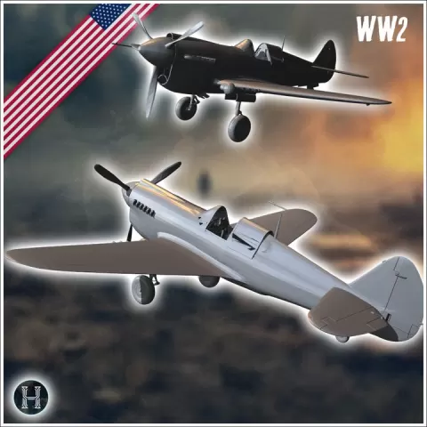 Curtiss P-40 Warhawk fighter-bomber aircraft (ground version) (16) - USA US Army Western Front Normandy Africa Bulge WWII D-Day by Hartolia Miniatures