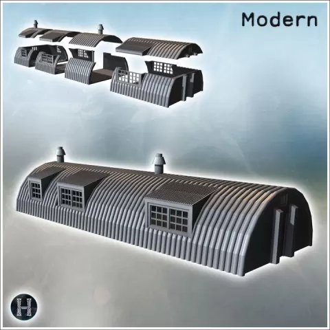 Long corrugated metal building with multiple windows and chimneys on top (16) - Modern WW2 WW1 World War Diaroma Wargaming RPG Mini Hobby by Hartolia Miniatures