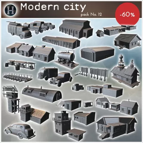 Modern city pack No. 12 - Modern WW2 WW1 World War Diaroma Wargaming RPG Mini Hobby by Hartolia Miniatures