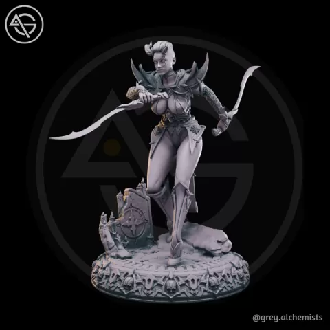 Xanthe the Tiefling Assassin, Fantasy Character in 32mm & 75mm - DnD STL (Pre-Supported) by Grey Alchemists