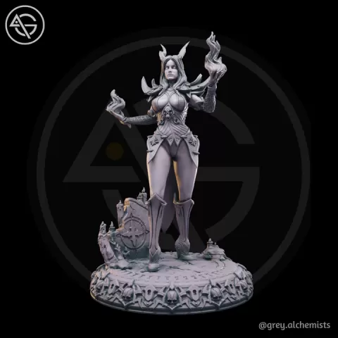 Selene the Tiefling Sorcerer, DnD Miniatures - Fantasy Character in 32mm & 75mm - DnD STL (Pre-Supported) by Grey Alchemists