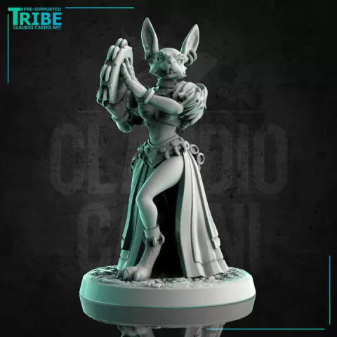 (0211) Female Rabbitfolk bard gypsy with tambourine by Claudio Casini Art