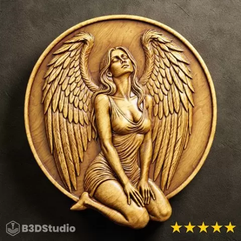 Beautiful Angel Relief for CNC Laser and 3D Print STL File and 4K Grayscale TIF - High Detail 3D Model