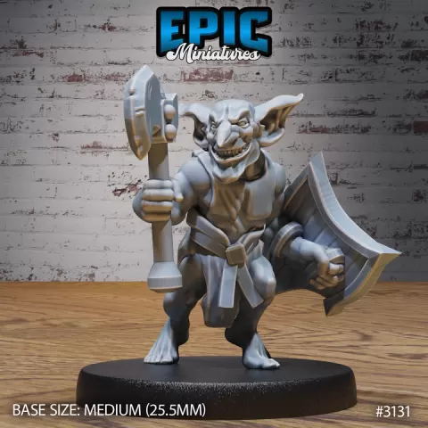 Wicked Goblin Tribe Axe & Shield / Male Goblinoid / Evil Ogre / Green Skin Army Soldier / Siege Servant by Epic-Miniatures
