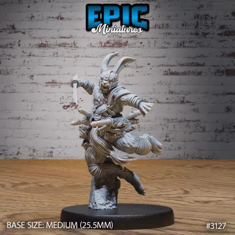 Rabbit Folk Blade Master Jump / Bunny Warrior / Rodent Fighter / Wild Animal Humanoid / Hare Army by Epic-Miniatures