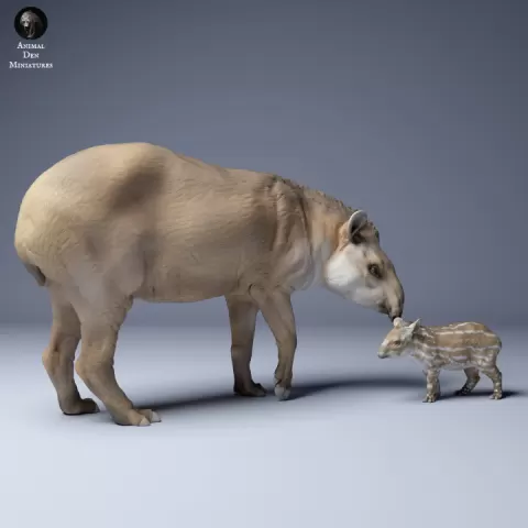 Brazilian tapir (Tapirus terrestris) Female and Calf by Animal Den Miniatures