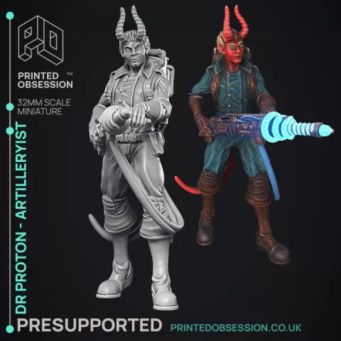 Artificer Artilleryist - Dr Proton - Ghast Busters - PRESUPPORTED - Illustrated and Stats - 32mm scale by Printed Obsession