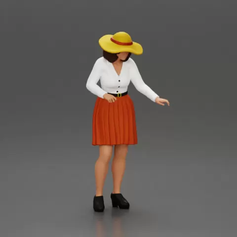 fashionable woman in hat and skirt is reaching for something by 3DGeschaft Miniatures Figures