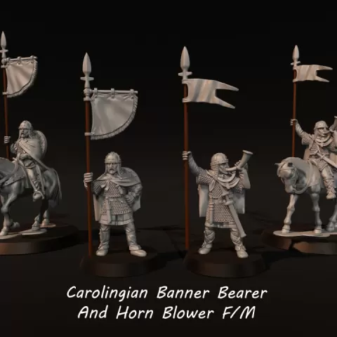 Carolingian Banner Bearer And Hornblower F/M by Medbury Miniatures