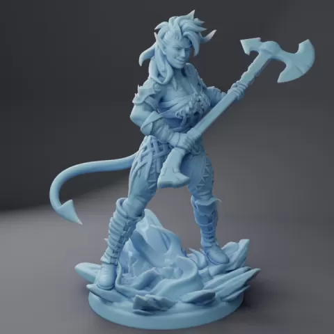 Charla the Infernal Heart ( Female Tiefling Barbarian / Greataxe Fighter / Axe Warrior / BG3 / BG3 Karlach / Baldur's Gate ) by Twin Goddess Miniatures