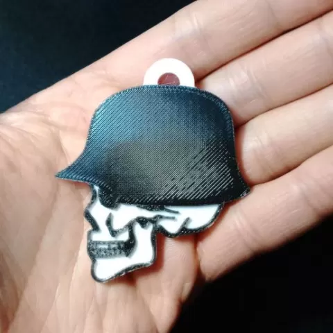 Skull with German Helmet Key Ring