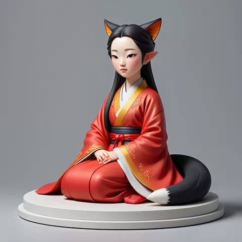 1480 COLORFUL Fox Spirit Woman in Pu Song Ling Style, magic, dragon, fantasy, wood, gnome, gorgon, warrior, wild, fox, monster, cat, dog, fair, witch, werewolf, horror, beast, gothic, troll