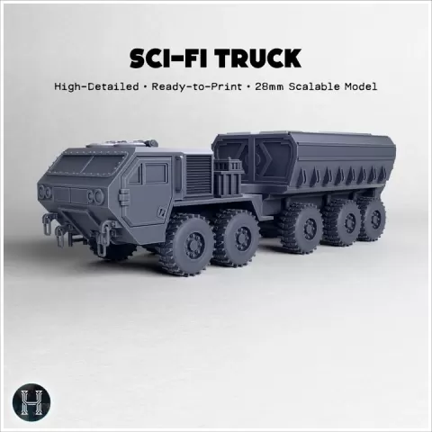 Futuristic ten-wheeled all-terrain truck with cabin and rear tank (14) - Future Sci-Fi SF Post apocalyptic Tabletop Scifi Wargaming Planetary exploration RPG Terrain by Hartolia Miniatures