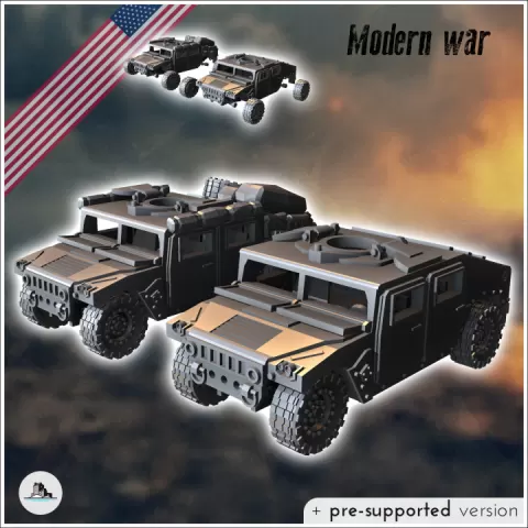 Humvee M998 High mobility multipurpose wheeled vehicle HMMWV all-terrain vehicle (6) - Cold Era Modern Warfare Conflict World War 3 RPG Post-apo WW3 WWIII by Hartolia Miniatures