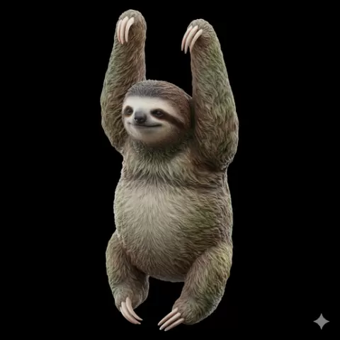 Sloth symmetrical hanging pose, mammal, animal, wildlife, nature, fauna, creature, species, zoo, safari, forest, jungle