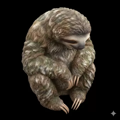 Sloth sitting head lowered, mammal, animal, wildlife, nature, fauna, creature, species, zoo, safari, forest, jungle