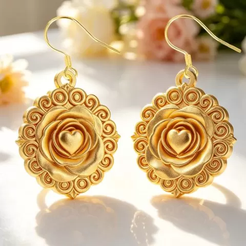 Rose Heart Earrings STL | Baroque Floral Jewelry 3D Print File