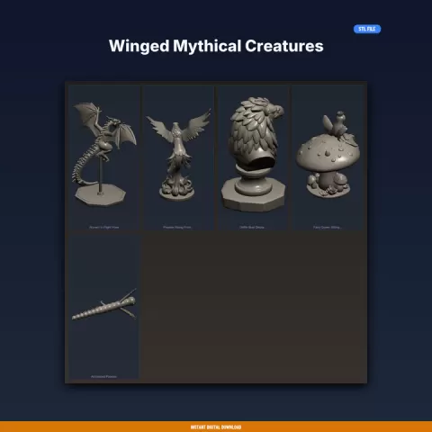 Winged Mythical Creatures - 5-Model 3D Printable Bundle by ForgeFile