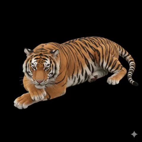 Tiger lying relaxed stretched, mammal, animal, wildlife, nature, fauna, creature, species, zoo, safari, forest, jungle