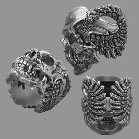 Skull ring with wings