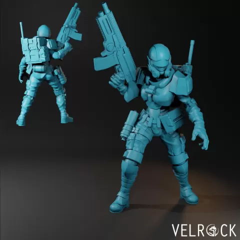Tempest Guardsman Rifleman 8 (Female) (PRESUPPORRTED) by Velrock Art Miniatures