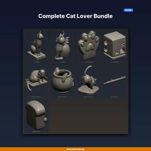 Complete Cat Lover Bundle - 9-Model 3D Printable Bundle by ForgeFile