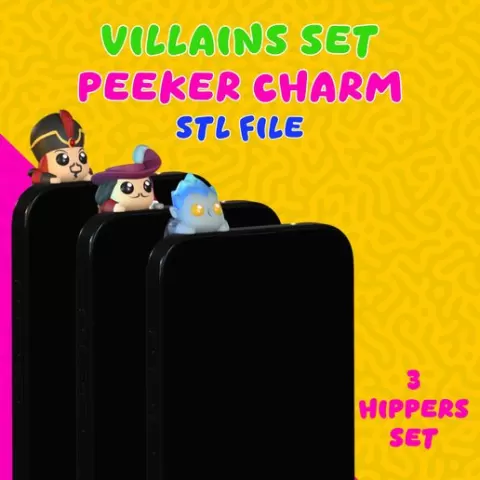 Peeker Charm cute disney villains HADES, HOOK, JAFAR (hippers) set for smartphone and kindle 3 pieces