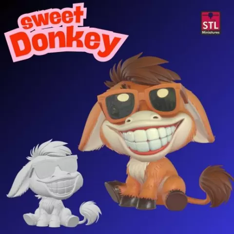 Donkey with Sunglasses – STL File for 3D Printing – Cheerful Cartoon Style Collectible