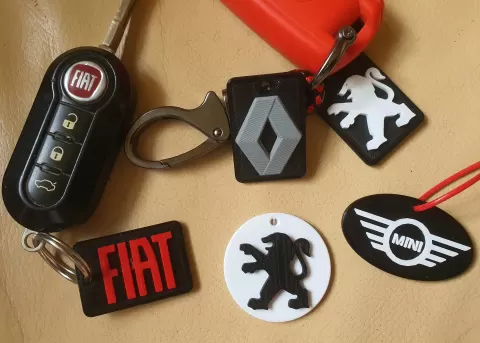 Keychain with logo. Alfa Romeo, Audi, BMW, Citroen, Cupra, Dacia, Ferrari, FIAT, Jaguar, Land Rover, Mazda, Mercedes, MG, Mini, Opel, Peugeot, Porsche, Range Rover, Renault, Seat, Skoda, Toyota, Volvo, VW.