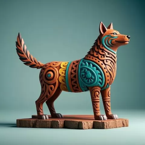 274 Color 3D Model of a Totem-Style Wolf on a Pedestal, pug, dachshund, poodle, cat, dog, monkey, elephant, beagle, bear, lion, fox, faun, pomeranian, troll, platypus, majestic, totem, fantasy, crocodile, STL, DND