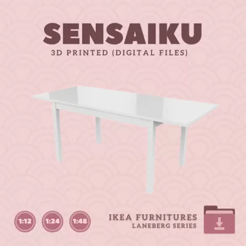 Miniature Replica 02. LANEBERG Extendable Table 75 In for Miniature Dollhouse - IKEA - 3D Print Instant Download
