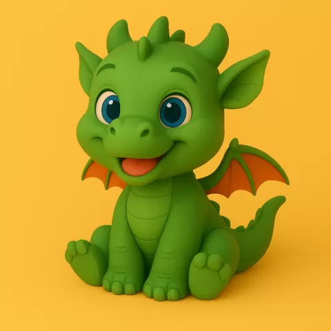 Adorable Baby Dragon 3D Model | Cute Cartoon Fantasy Figurine | STL for 3D Printing