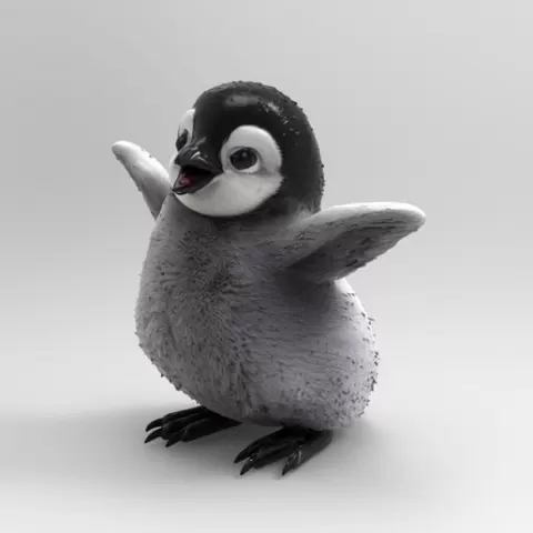 Happy Baby Penguin Raised Wings Cute Figure – 1/32 Scale Diorama Animal