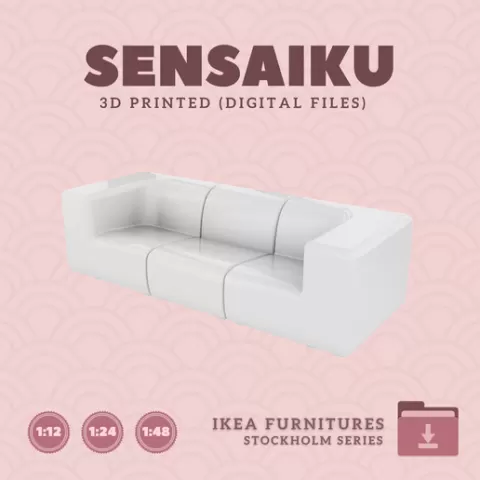 Miniature Replica 27. STOCKHOLM 2025 3 Seat Sofa for Miniature Dollhouse - IKEA - 3D Print Instant Download