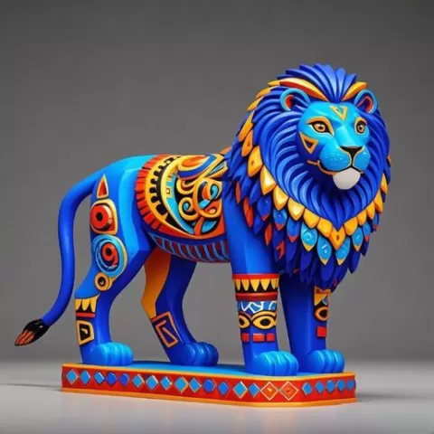 103 Laughing African Lion with Majestic Mane Full-Color Totem 3D Model, pug, dachshund, poodle, cat, dog, monkey, zebra, animal, armadillo, lion, fox, faun, pomeranian, troll, platypus, majestic, sculpture, fantasy, STL, DND, ARTE