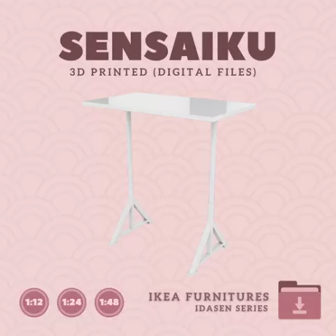 Miniature Replica 08. IDASEN Desk 48 L 50 H for Miniature Dollhouse - IKEA - 3D Print Instant Download