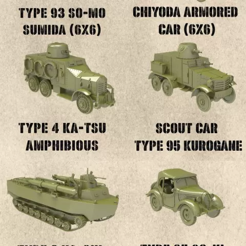 STL PACK - 17 JAPANESE Fighting vehicles of WW2 + 2 Tankmen (VOLUME 2, Scale 1:56) - PERSONAL USE by Wargame3d